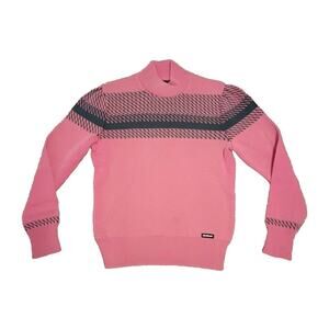 Vtg Lido of California Ski Sweater Mock Neck Pink & Black Striped Women's